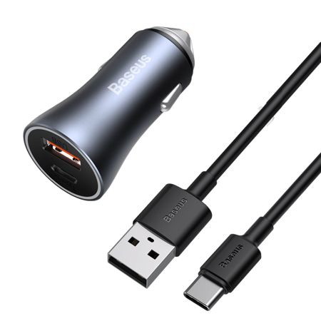 Baseus Golden Contactor Pro | Ładowarka samochodowa USB USB-C 40W PD QC 4.0 Samsung AFC Huawei FCP + kabel USB - USB-C