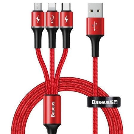 Baseus Halo Data | Kabel USB 3w1 do iPhone Lightning Micro Type-C 3.5A LED 120cm EOL
