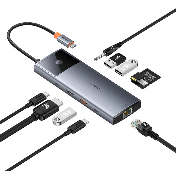 Baseus Metal Gleam II 10w1 | Adapter HUB 10w1 USB-C do HDMI, RJ45, Audio, Typ-C Data, USB3.2, 2x USB2.0, SD/TF, Typ-C 100W