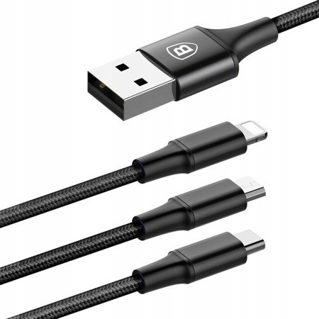 Baseus Rapid Series | Nylonowy kabel 3w1 USB - Lightning iPhone Micro Type-C 3A 120cm EOL